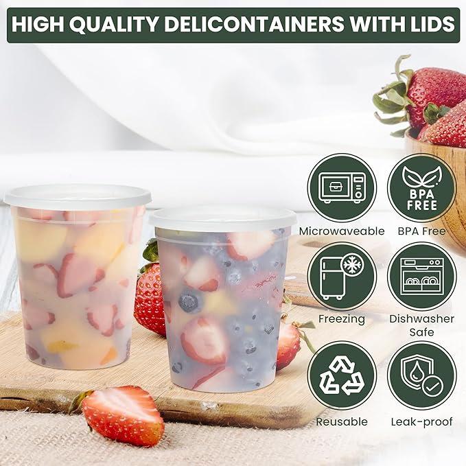 Plastic Soup Food Container with Lids, 32 oz, 12 Pack, Clear
