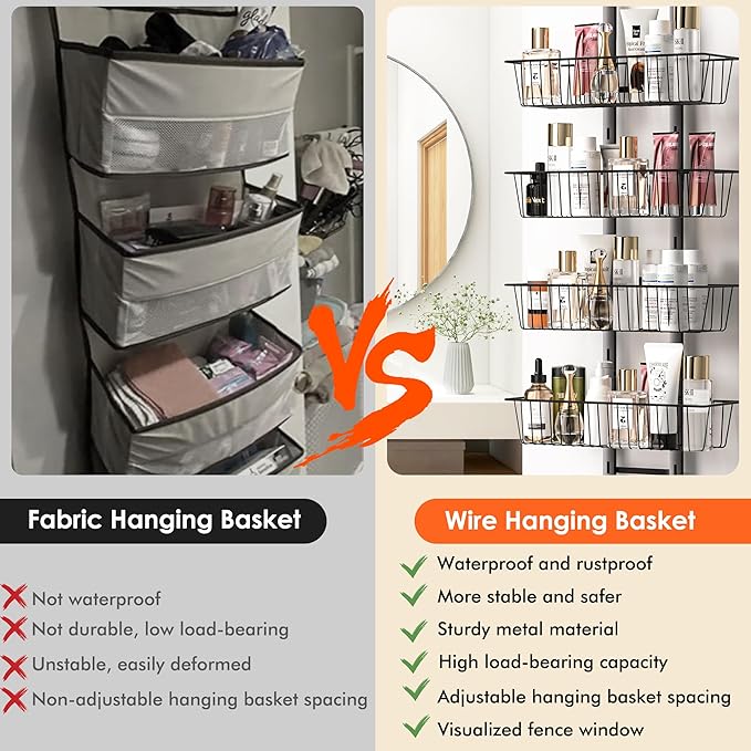 LUXEAR Over the Door Pantry Organizer, 6-Tier Adjustable Over the Door Hanging Spice Rack, No-Assembly Foldable Metal Over the Door Organizer for Kitchen, Home, Laundry Room, Bathroom