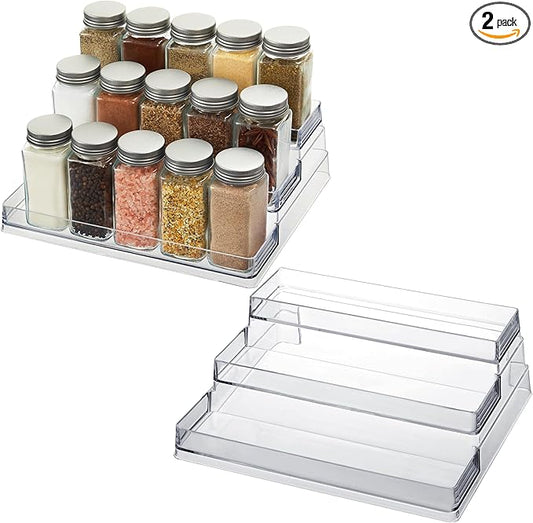 Set of 2 3-Tier Spice Rack Organizer Clear Storage Shelf for Kitchen, Bathroom, Bedroom & Office, Home Storage and Organization