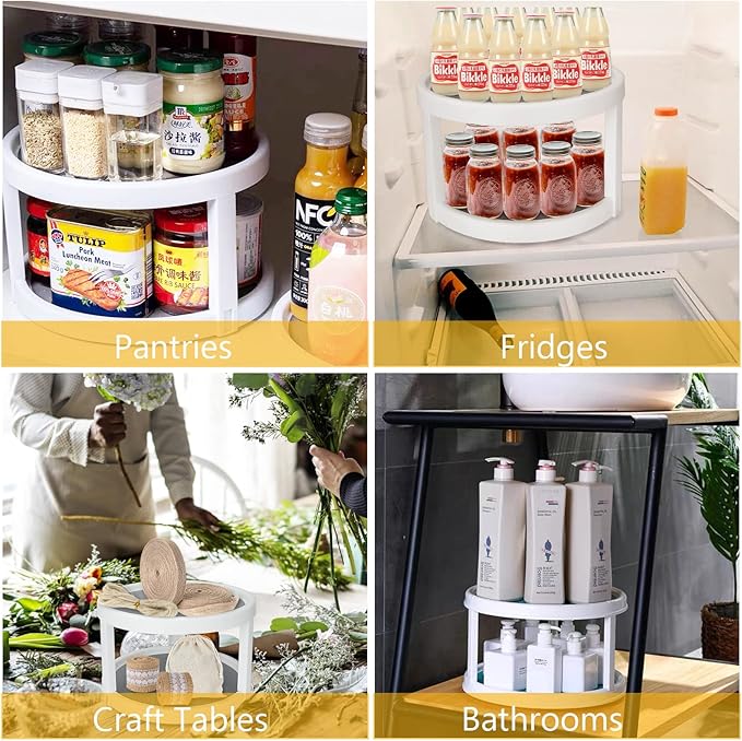 2PCS Non-Skid Cabinet Lazy Susan Turntable 10 Inch, 360 Degree Rotating Kitchen Spice Rack Spinning 2 / Two Tier Lazy Susan Turntable Organizer, Pantry Countertop Vanity Bathroom Display Stand