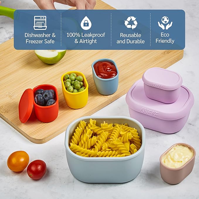 ISSEVE 12Pcs/Set Nesting Silicone Food Storage Containers with Lids, BPA Free Reusable Meal Prep Silicone Containers Airtight, Freezer Dishwasher Safe (33.8oz, 20oz, 10oz, 6.7oz, 1.3oz) (Green)