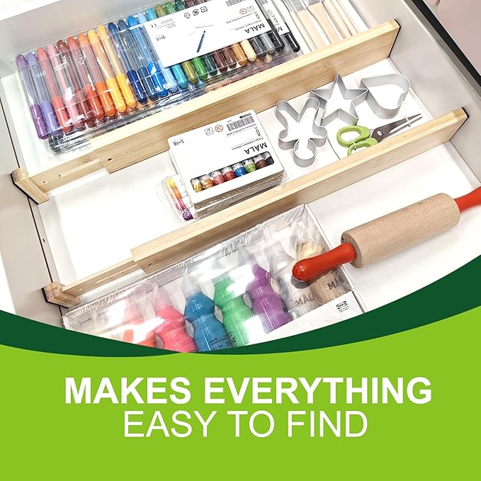 Kitchen Drawer Dividers, Adjustable Bamboo Drawer Organizer (17-22"), Expandable Utensil Organizer for Kitchen Storage, Closet, Dresser (4 Pack)