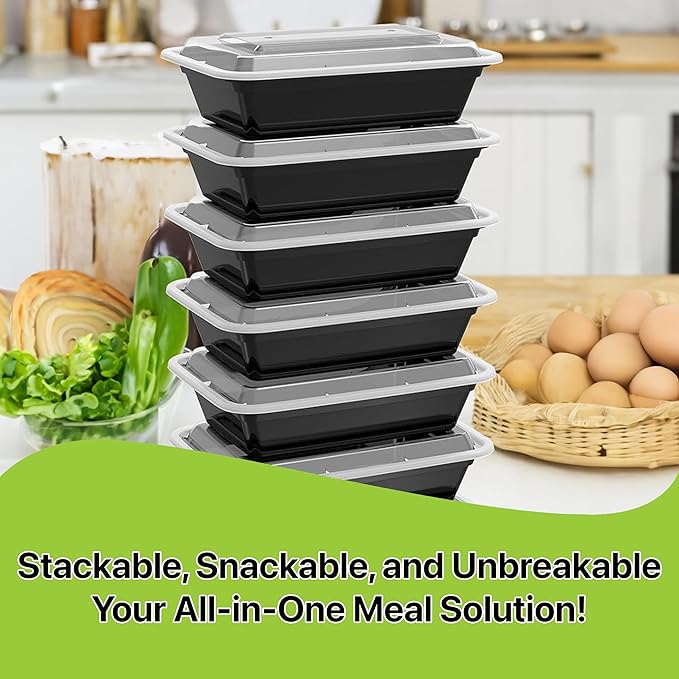 Meal Prep Containers [10 Set] 28 oz with Lids, 1 compartment, Stackable, Reusable, Leakproof, Food Safe, Microwave, Freezer & Dishwasher Safe for Food Prep Storage Bento Box (10 Set, 28 oz)