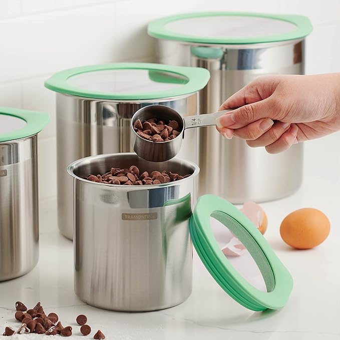 Tramontina 4 Pc Stainless Steel Canister Set Mint Green, 80204/025DS