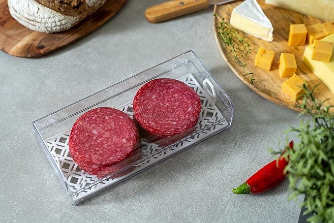 Deli Keeper | Fridge Storage Container with Hinged Lid and Removable Tray | Small Cold Cuts Organizer | Dishwasher Safe | Made in USA