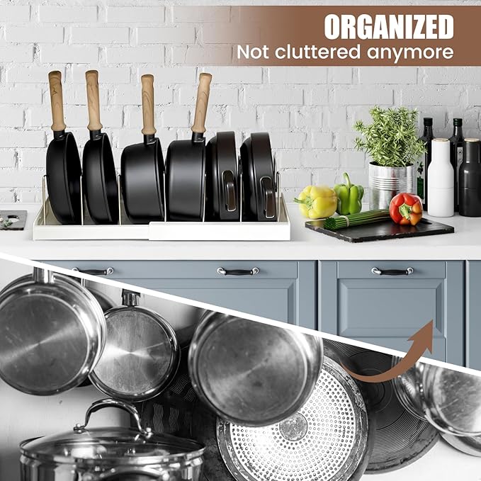 Pot Lid Organizer Pots and Pans Organizer Under Cabinet Adjustable Pot Lid Holder Rack for Pots, Cutting Boards, Pans