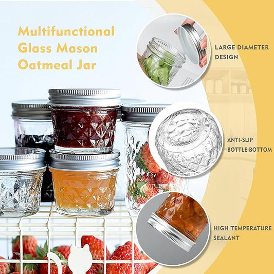 4 oz/120 ml Clear Glass Storage Canister with Airtight Lid, 12 Pack Small Cute Decorative Mason Container Jar for Salad, Overnight Oats, Snacks, Yogurt, Cereal, Fruit, Spice, Sugar, Coffee