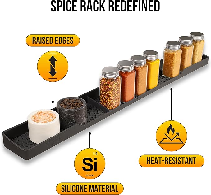 TEO Magnetic Stove Top Shelf - Black Silicone 30" Over the Stove Spice Rack, Heat Resistant, No Hassle Installation, Dishwasher Safe, Over Oven Shelf