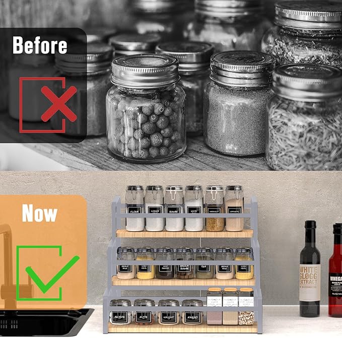 Spice Rack Organizer for Countertop , 3-Tier Spice Storage Holder with Magnetic Connetion for Kitchen , Durable Syrup Rack with Fall Protection ,Versatile Display Rack for Wine Bottles,Cosmetics.