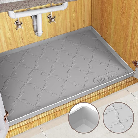 SIKADEER Waterproof Under Sink Mat 37" x 19", Silicone Mat Kitchen Cabinet Liner and Drawer Shelf, Sink Protector for Bathroom Organizers and Storage, Flexible Sink Drip Tray