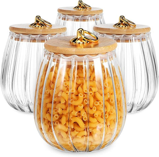 4PCS GLASS FOOD STORAGE JARS: Delicate Thicken Glass Storage Containers with Lids, Decorative Jar for Candy Cookies Coffee 750ml