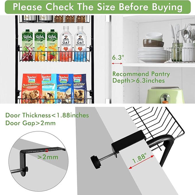 COOLFXEND Over the Door Pantry Organizer,6-Tier Pantry Door Organizers and Storage,Metal Over the Door Spice Rack for Pantry/Kitchen,Space Saving,Easy to Install,Black(6x4.72 Width Baskets)
