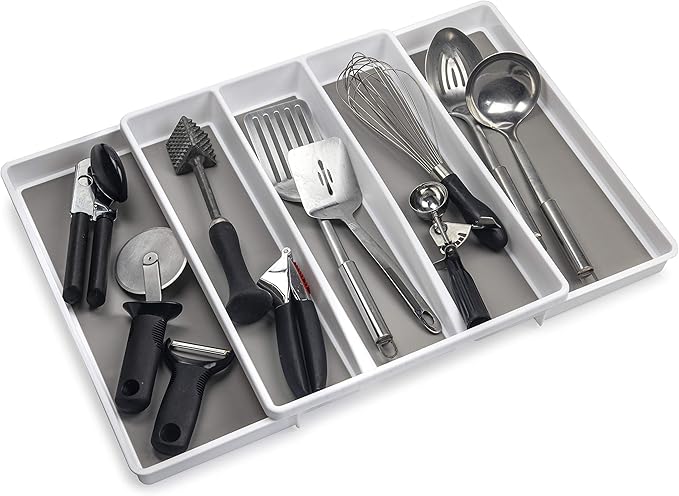 ELTOW Expandable Silverware Drawer Organizer & Utensil Tray Set, Non-Slip Kitchen Drawer Organizers and Storage, Kitchen Organization for Utensils, Cutlery, Office Supplies, Flatware Storage - White