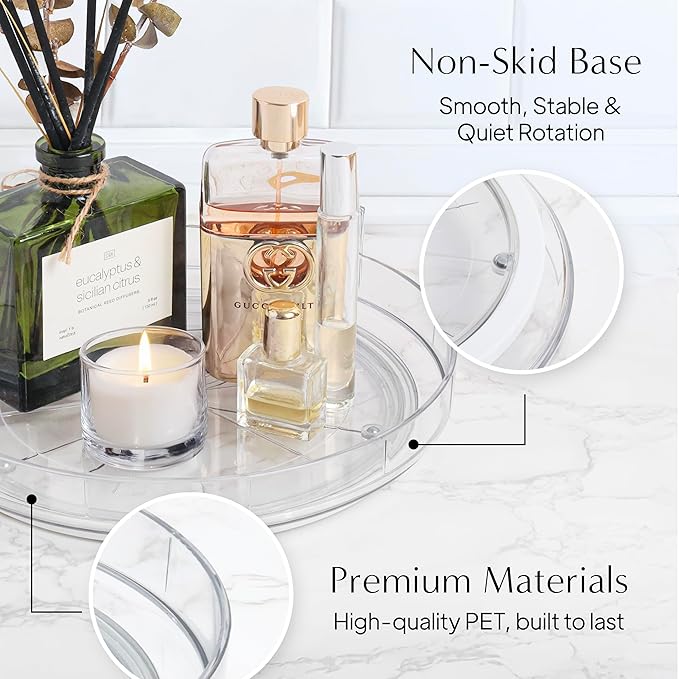 NOSTALGIQ 4-Pack Lazy Susan Organizer | Rotating Pantry Organizers and Storage | Clear Lazy Susan for Table Top, Cabinet Organizer, Perfume Organizer, Spice Rack Organizer (9", 10", 11", 12")