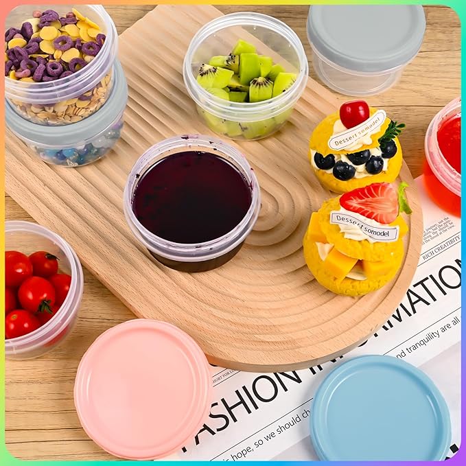 24pcs 8 oz Plastic Containers with Screw Lids, Reusable Clear Food Storage Containers with Pen and Brush for Snack Salad Fruit, Leakproof Small Freezer Containers, Microwave & Dishwasher Safe