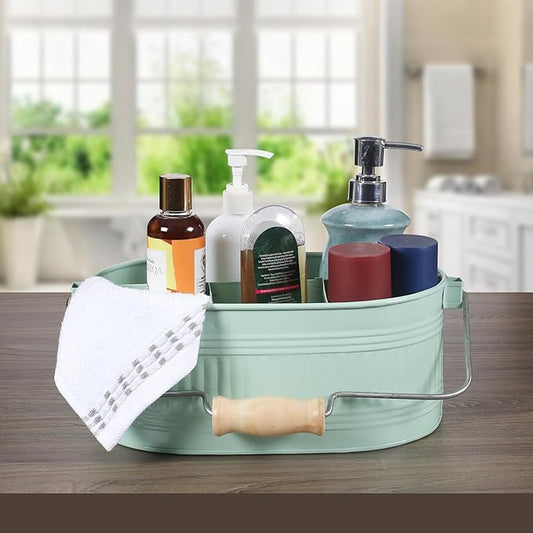 Utensil Holder For Parties - Galvanized Party Organizer, Picnic Plates & Utensils Caddy - 13.5 Inch