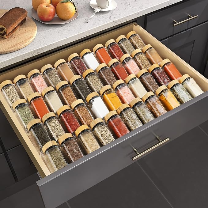 Spice Drawer Organizer 8 Tier, Acrylic Seasoning Organizer Rack, Clear Spice Rack Tray, Kitchen Seasoning Jars Drawers Insert (Jars Not Included/Expandable From 13" to 26")