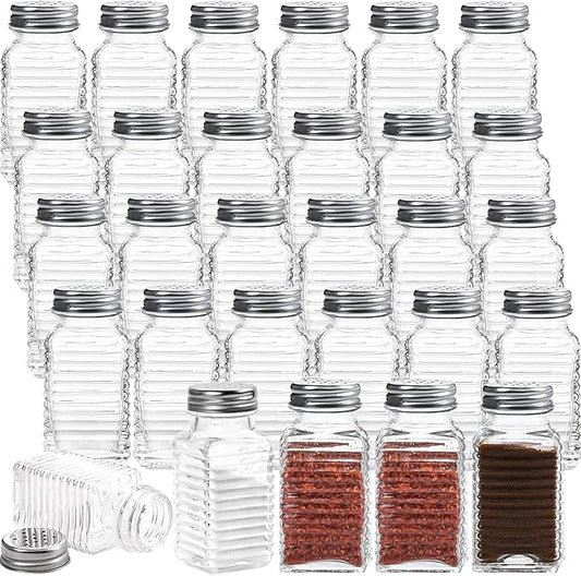 WUWEOT 30 Pack Salt and Pepper Shakers, 3.3oz Glass Shakers Spice Jar with Metal Lids for Salt, Pepper, Spices, Seasonings, Restaurant & Home Kitchen Supplies