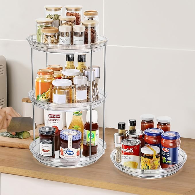 2pcs 2-Tier Lazy Susan Turntable Organizer, 9.2'' Spice Rack for Cabinet, Rotating Medicine Cabinet Organizer for Condiment, Pill Bottle, Kitchen Pantry, Countertop, Bathroom, Makeup Organizer