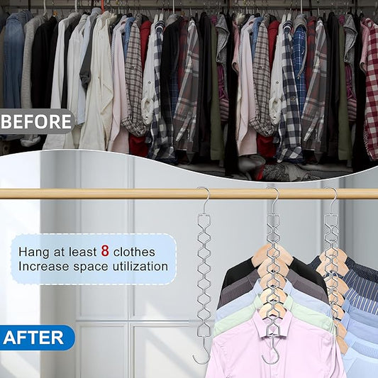 12 Pack Space Saving Hangers for Clothes, Heavy Duty 30Lbs Capacity Magic Collapsible Clothes Space Saver Metal Hanger Organizer with 360° Swivel Hook, Closet Organizers Storage Dorm Essentials Silver
