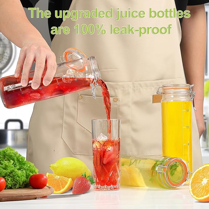 [Upgraded] 20 oz Glass Jars with Airtight Lids for Vanilla Extract, 6 Pack Glass Juice Bottles with 2 Measurement Marks, Glass Food Storage Canister Set For Beans, Spice, Tea, Drink, Milk. 600ML