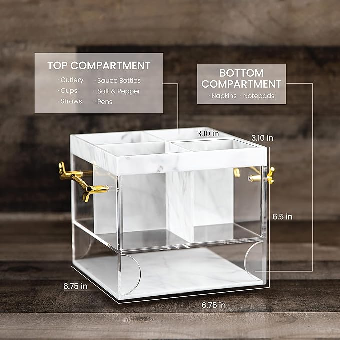 ELTOW Utensil Holder for Party, Silverware Caddy with Handle, Swivel, Lucite Acrylic Organizer for Spoons, Forks, Knives, Napkins, Elegant Cutlery Utensil Caddy