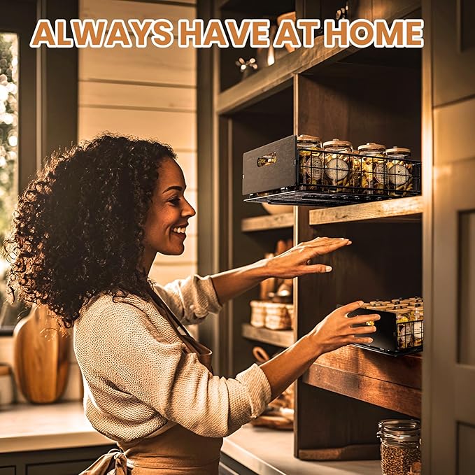 Spice Rack Organizer for Cabinet, Spice Organizer, Space-Saving Spice Drawer Organizer, Large Capacity Spice Storage, Pull-Out Spice Organization with Track for Pantry, Kitchen Organization-4 Pack