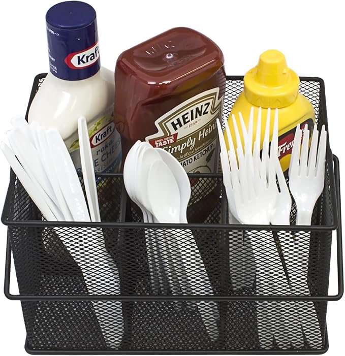 Sorbus® Utensil Caddy — Silverware, Napkin Holder, and Condiment Organizer — Multi-Purpose Steel Mesh Caddy—Ideal for Kitchen, Dining, Entertaining, Tailgating, Picnics, and much more (Black)