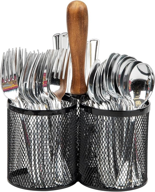 Mind Reader Utensil Holder, Silverware Organizer, Caddy, Cutlery Holder, Kitchen, Metal Mesh, 7.5"L x 7.5"W x 9.75"H, Black