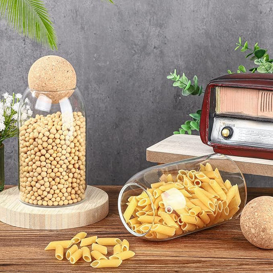 2 Piece Cork Glass Jars with Cork Lid Storage Jar Container with Ball Round Bottles Canisters with Airtight Seal Wooden Lid(800 ML)
