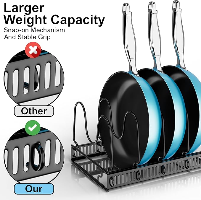 Expandable Pot Rack Organizer, Adjustable Kitchen Storage for Pots, Pans, and Lids