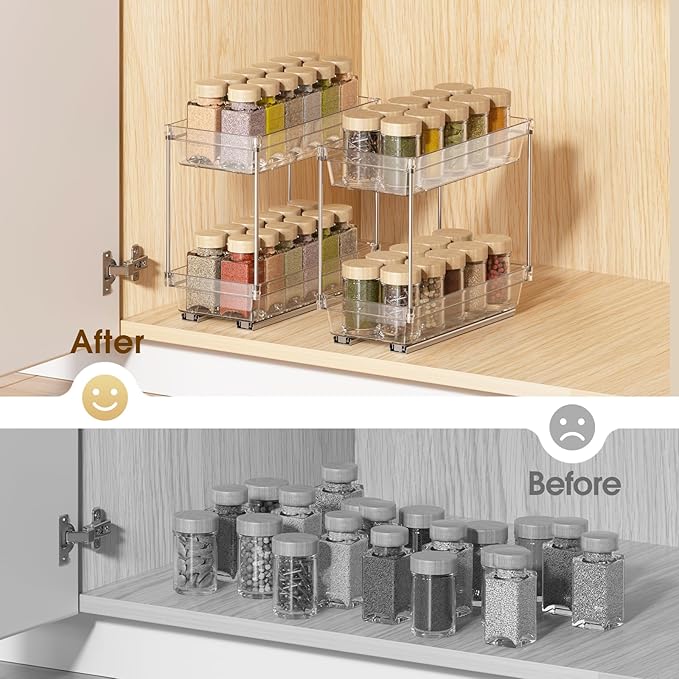 Spice Organization for Cabinet - 2 Pack, Pull-Out Spice Rack Organizer for Cabinet, Easy to Install Vertical Spice Rack Slide Out Cabinet Organizer (Not for Framed Cabinets)