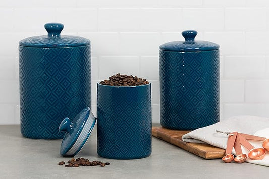 10 Strawberry Street Kitchen Canister, 3 Piece Set, Diamond Blue