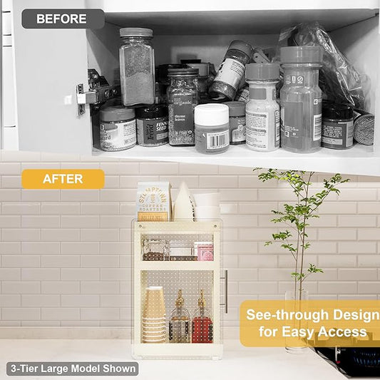 3 Tier Seasoning Condiments Spice Rack with Drawer, Pull-Out Kitchen Countertop Organizer, Kitchen Food Storage Container