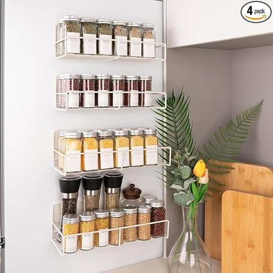 Strong Magnetic Spice Rack For Refrigerator, Large Size Space Saving Organizer, Durable Shelf for Oven, Fridge - 4 Pack - Iron - Cloud Dancer