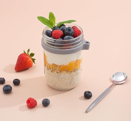 JoyJolt 3-Pack Overnight Oats Containers with Lids and Spoons Set, 16 oz Mason Jars for Overnight Oats, Chia Pudding Jars - BPA-Free, Leak Proof Small Containers for Meal Prep