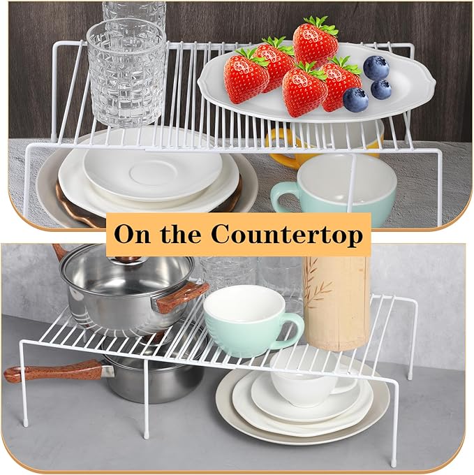 Kitchen Cabinet Organizer Expandable Storage Shelves Cupboard Spice Shelf Rack with Scratch Resistant Feet Metal Kitchen Counter Shelf Freezer Shelf Rack for Counter Pantry Dish Spice