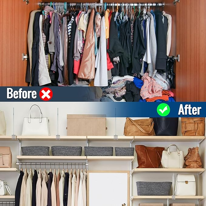 12 Pack Clear Acrylic Shelf Dividers for Closet Shelf Organizer of Bedroom Kitchen Office Bathroom Organizer for Clothes Books Hats and Handbags