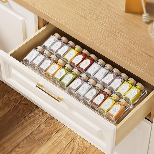 Expandable Spice Drawer Organizer 2-Pack, Adjustable Clear Acrylic Spice Rack for Drawer, Ideal for Kitchen Spice Organization, Seasoning Organizer Holds Up to 24 Jars(Jars Not Included)