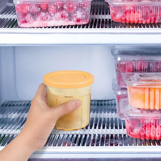 16oz ice cream Containers Replacement for Ninja Creami Pints and Lids - 4 Pack, Compatible with NC301 NC300 NC299AMZ Series Ice Cream Makers, Airtight, Leak Proof & Dishwasher Safe