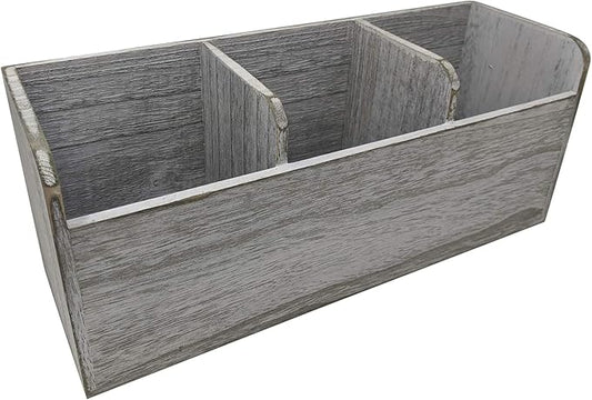Gianna's Home Rustic Farmhouse 3 Compartment Wooden Countertop Kitchen Desk Caddy Utensil Organizer