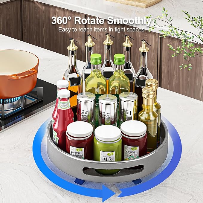 1 Tier Lazy Susan Organizer,Organizer Spice Rack for Cabinet,Turntable Organizer for Cabinet Pantry Table Organization,12inch Silver