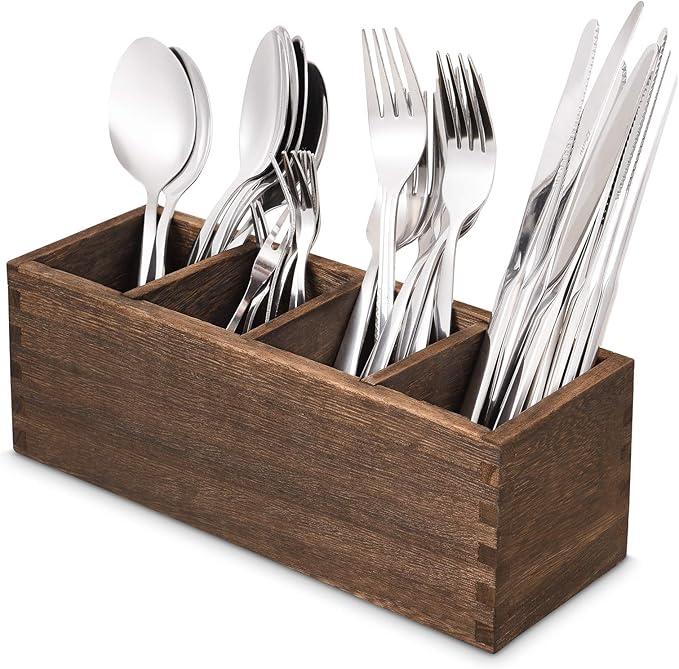 4 Adjustable Smart Compartments Kitchen Utensil Holder, Cutlery Trays, Silverware Storage Kitchen Utensil Flatware Caddy
