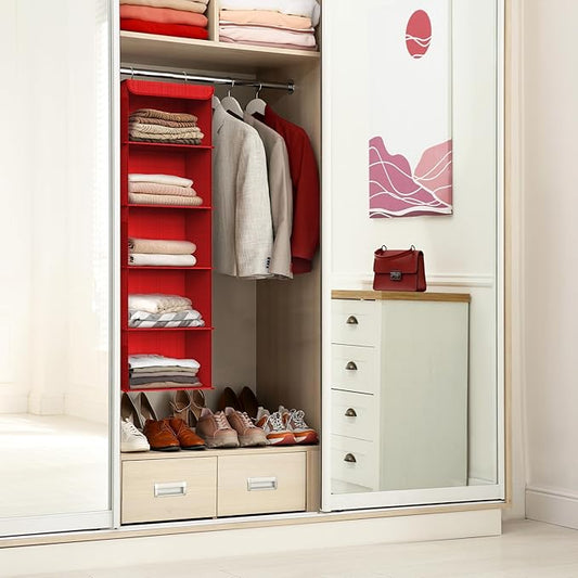 Simple Houseware 5 Shelf Hanging Closet Organizer, Red