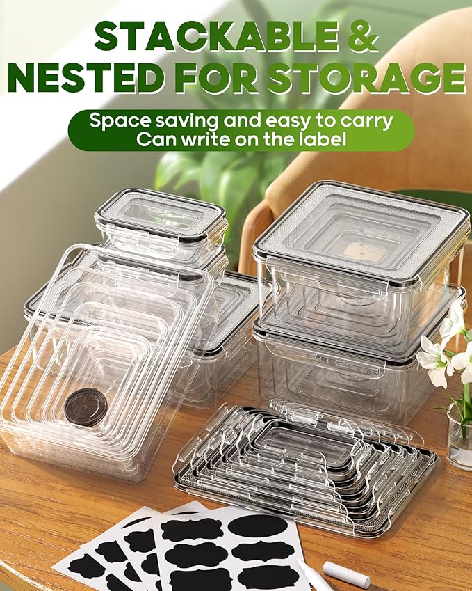 60 PCS Food Storage Containers with Lids(30 Containers & 30 Lids), BPA-Free Plastic Food Containers for Kitchen Storage, Leak Proof, Reusable Meal Prep Containers with Labels & Pen
