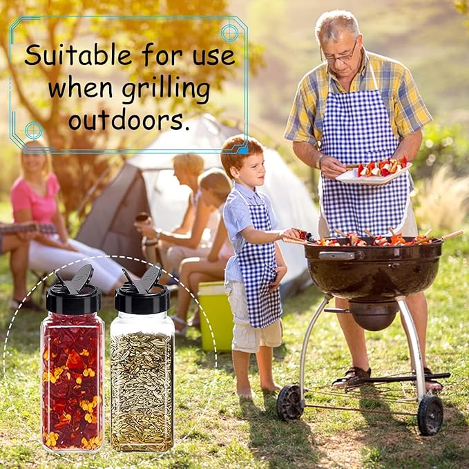 24 Pack 3.5 oz Square Plastic Spice Jars,Seasoning Containers with Black Screw Lids to Pour or Shake,Empty Storage Spice Containers for Spice,Powders,Peppers