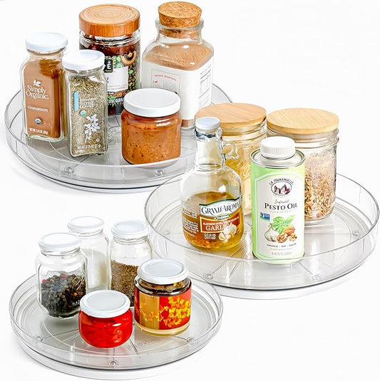 NOSTALGIQ 3-Pack Lazy Susan Organizer | Rotating Pantry Organizers and Storage | Clear Lazy Susan for Table Top, Cabinet Organizer, Perfume Organizer, Spice Rack Organizer (9", 10", 11")