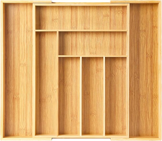Bamboo Drawer Organizer Expandable Silverware Organizer, Drawer Dividers，Adjustable Utensils Holder Cutlery Tray for Kitchen Utensils and Flatware