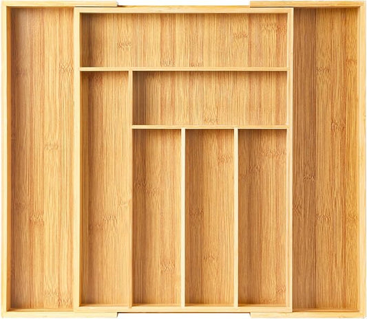 Bamboo Drawer Organizer Expandable Silverware Organizer, Drawer Dividers，Adjustable Utensils Holder Cutlery Tray for Kitchen Utensils and Flatware