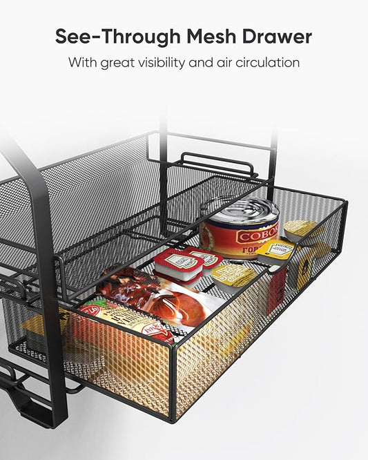 ULG Spice Rack Organizer for Countertop, 4 Tier Seasoning Organizer with Drawer, Spice Rack for Countertop, Cabinet, Spice Organizer for Pantry, Kitchen, Black